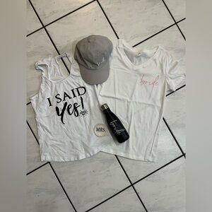 Ring box MRS ring tray, BRIDE s/s shirt, I SAID YES tank, and BRIDE water bottle